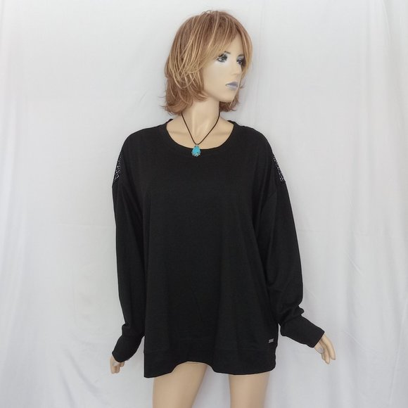 Nwt $60 NINE WEST Active Black Mesh Back Top  Sweater Sz 2X - Picture 1 of 9